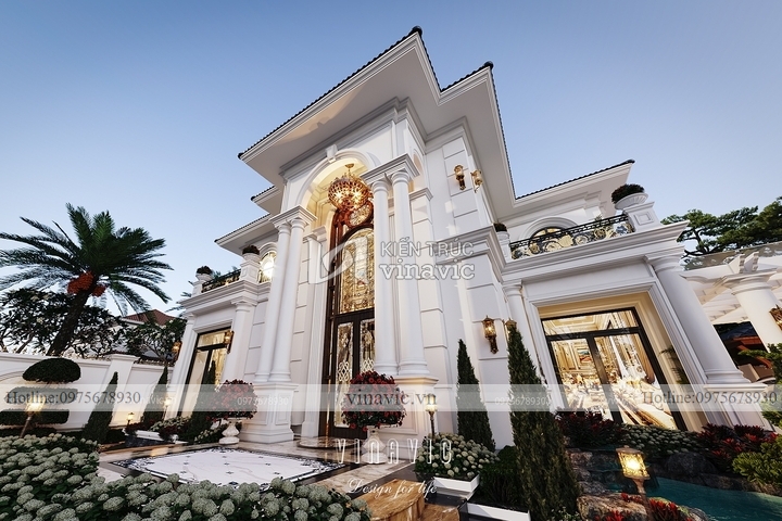 Mẫu biệt thự tân cổ điển mái nhật 2 tầng 195m2 (15x13m) BT2246