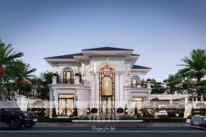 Mẫu biệt thự tân cổ điển mái nhật 2 tầng 195m2 (15x13m) BT2246