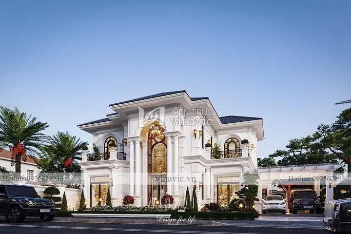 Mẫu biệt thự tân cổ điển mái nhật 2 tầng 195m2 (15x13m) BT2246