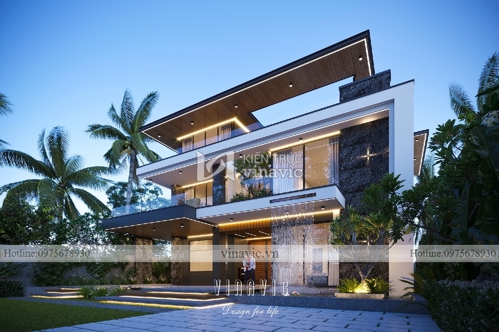 Mẫu nhà 3 tầng đẹp hiện đại mái bằng nổi bật sang trọng 14x20m BT2228