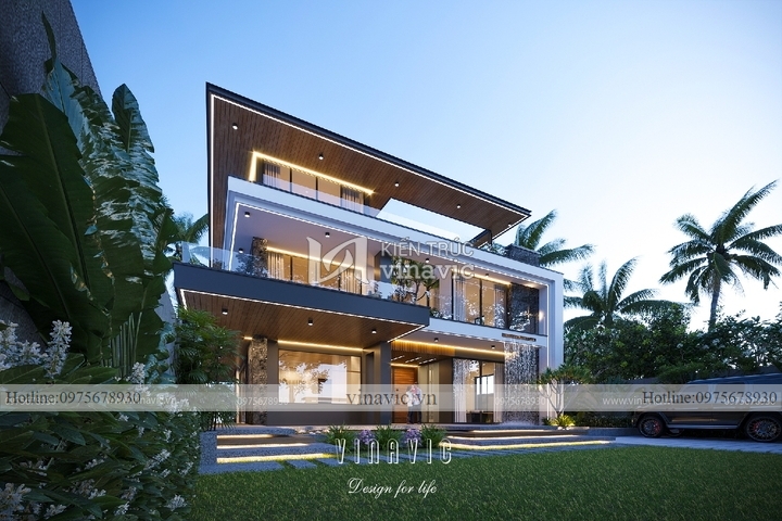 Mẫu nhà 3 tầng đẹp hiện đại mái bằng nổi bật sang trọng 14x20m BT2228
