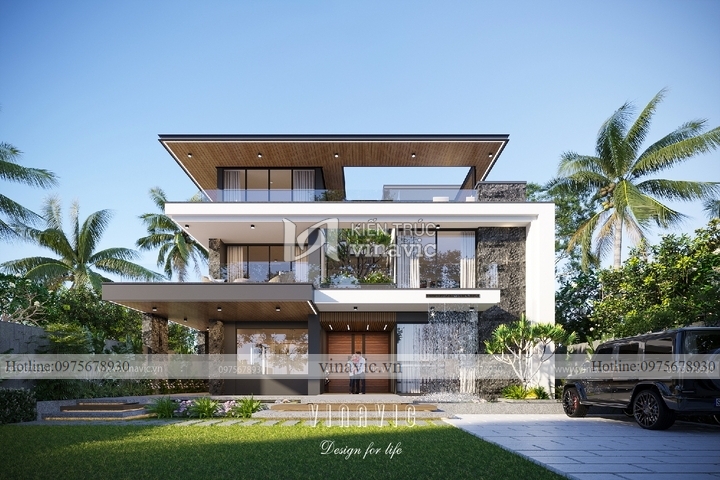 Mẫu nhà 3 tầng đẹp hiện đại mái bằng nổi bật sang trọng 14x20m BT2228
