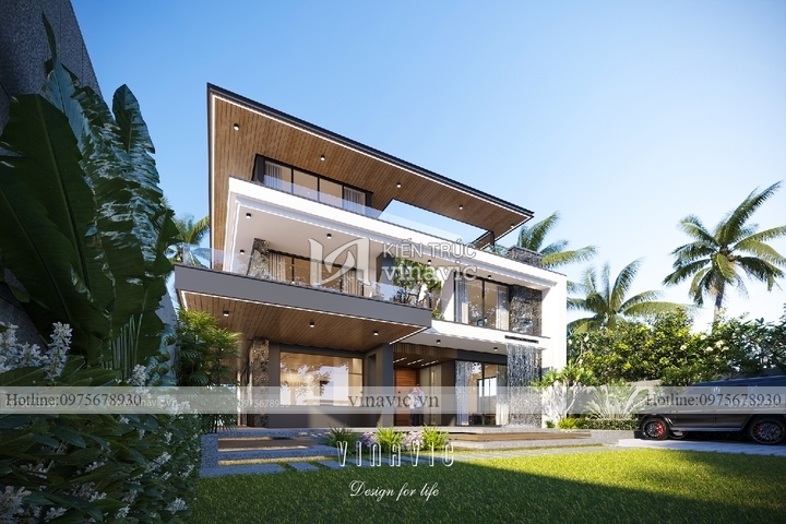 Mẫu nhà 3 tầng đẹp hiện đại mái bằng nổi bật sang trọng 14x20m BT2228