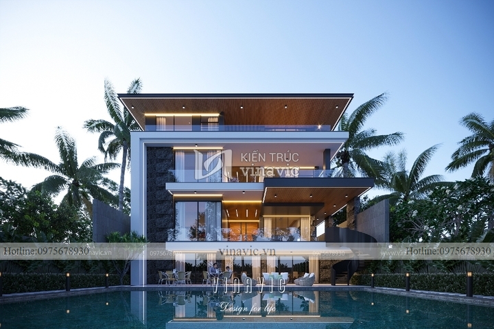 Mẫu nhà 3 tầng đẹp hiện đại mái bằng nổi bật sang trọng 14x20m BT2228