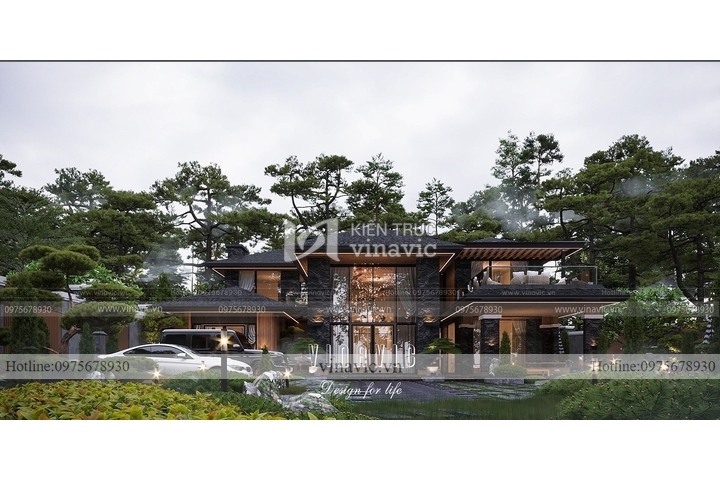 Mẫu nhà biệt thự 2 tầng đẹp hiện đại mái nhật 270m2 (16x17m) BT2245