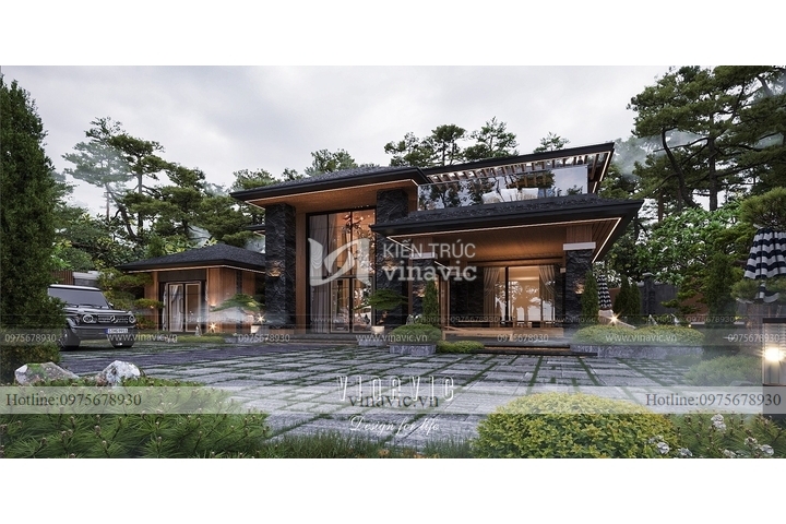 Mẫu nhà biệt thự 2 tầng đẹp hiện đại mái nhật 270m2 (16x17m) BT2245
