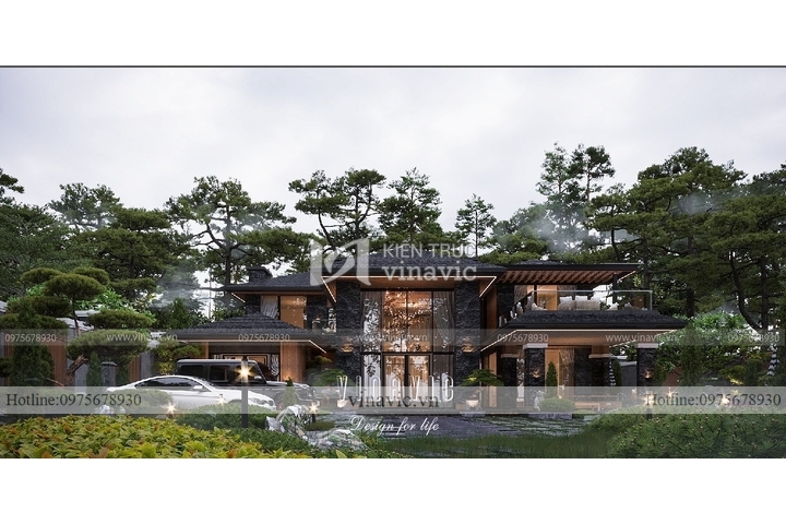 Mẫu nhà biệt thự 2 tầng đẹp hiện đại mái nhật 270m2 (16x17m) BT2245