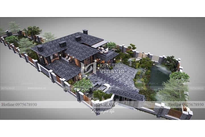 Mẫu nhà biệt thự 2 tầng đẹp hiện đại mái nhật 270m2 (16x17m) BT2245