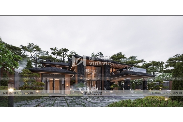 Mẫu nhà biệt thự 2 tầng đẹp hiện đại mái nhật 270m2 (16x17m) BT2245