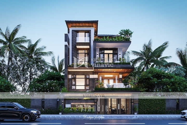 Mẫu thiết kế biệt thự 10x20m 3 tầng hiện đại mái nhật BT2269