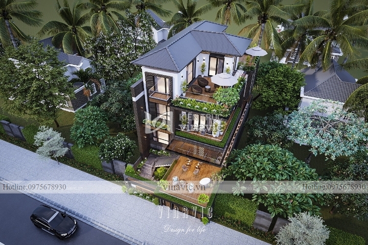 Mẫu thiết kế biệt thự 10x20m 3 tầng hiện đại mái nhật BT2269