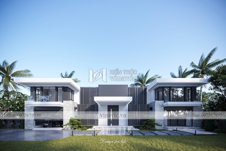 Mẫu thiết kế biệt thự 2 tầng hiện đại mái bằng 600m2 (30x20m) BT2242