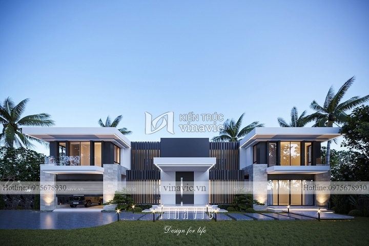 Mẫu thiết kế biệt thự 2 tầng hiện đại mái bằng 600m2 (30x20m) BT2242