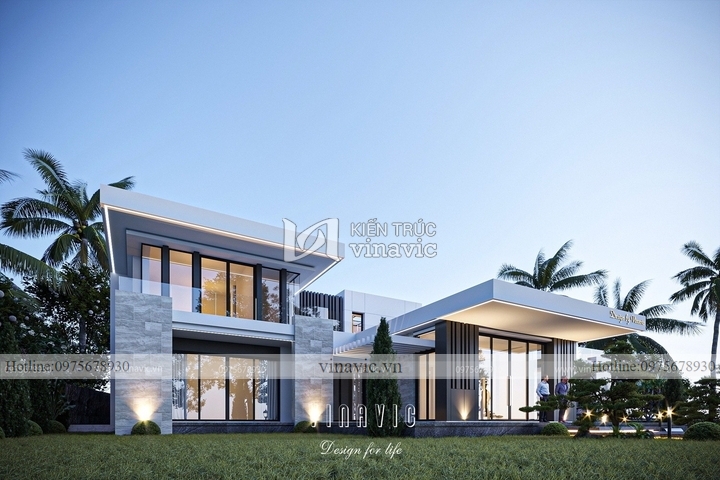 Mẫu thiết kế biệt thự 2 tầng hiện đại mái bằng 600m2 (30x20m) BT2242