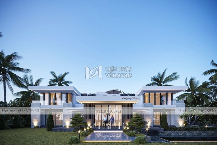 Mẫu thiết kế biệt thự 2 tầng hiện đại mái bằng 600m2 (30x20m) BT2242