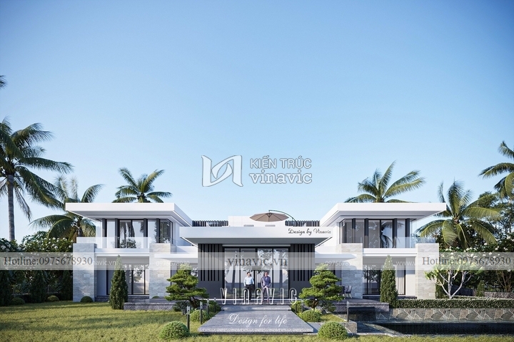 Mẫu thiết kế biệt thự 2 tầng hiện đại mái bằng 600m2 (30x20m) BT2242