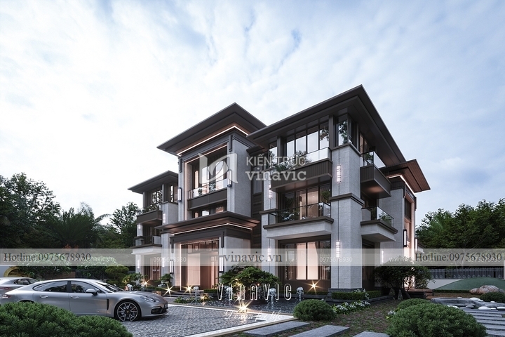 Mẫu thiết kế biệt thự 500m2 hiện đại 3 tầng 25x20m mái bằng BT2260