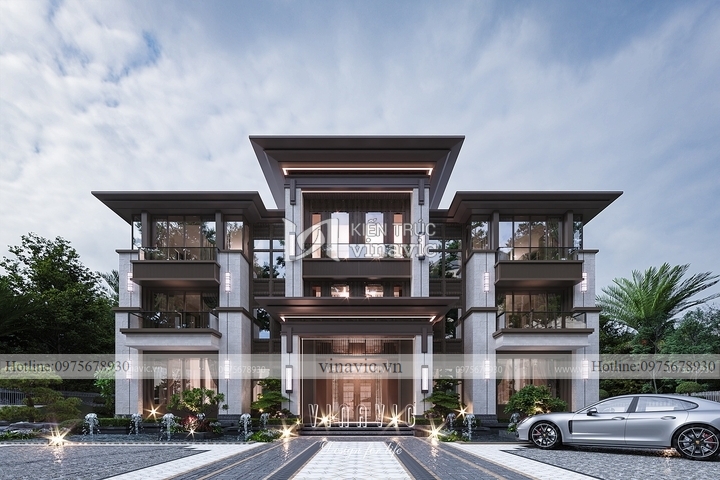 Mẫu thiết kế biệt thự 500m2 hiện đại 3 tầng 25x20m mái bằng BT2260