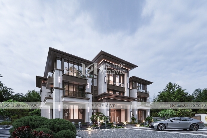 Mẫu thiết kế biệt thự 500m2 hiện đại 3 tầng 25x20m mái bằng BT2260