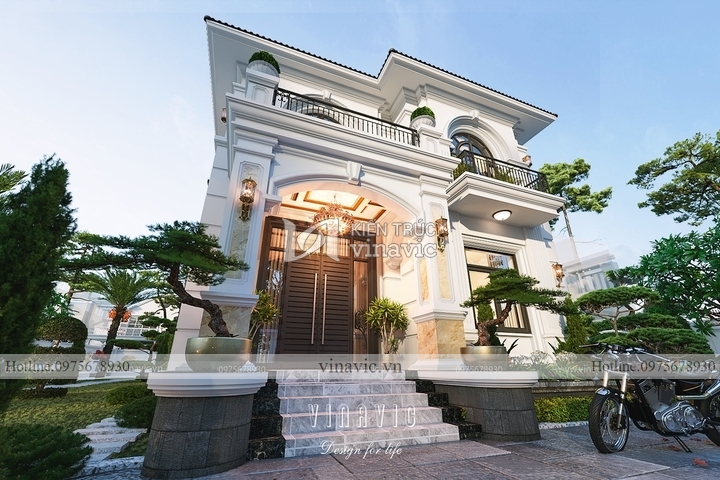 Mẫu thiết kế biệt thự tân cổ điển 2 tầng đẹp 230m2 (23x10m) BT2262