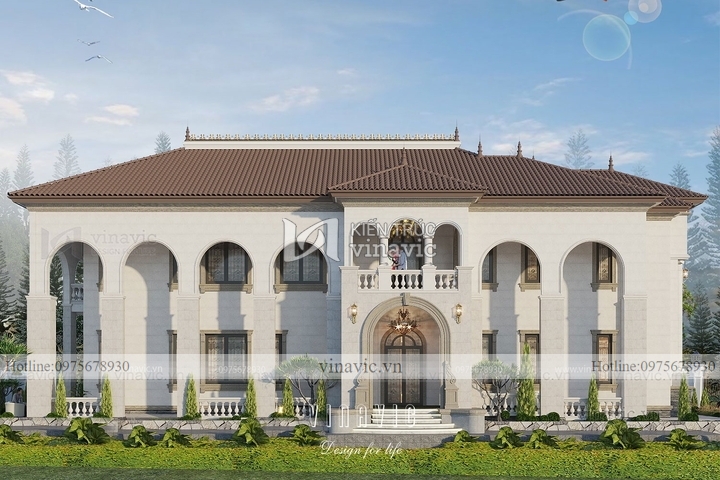 Mẫu thiết kế nhà Địa Trung Hải 2 tầng (25m x 28m) BT2218