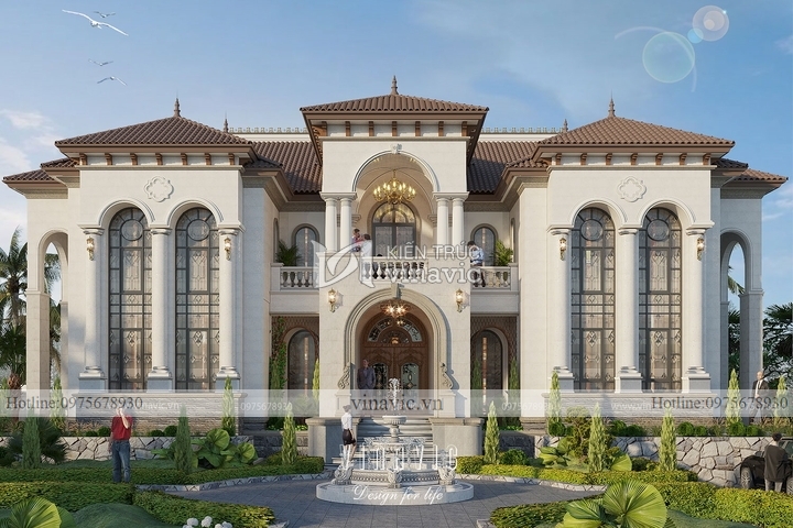 Mẫu thiết kế nhà Địa Trung Hải 2 tầng (25m x 28m) BT2218