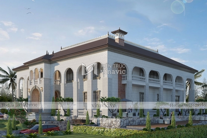 Mẫu thiết kế nhà Địa Trung Hải 2 tầng (25m x 28m) BT2218