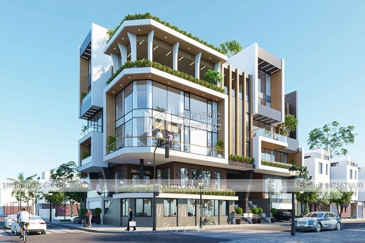 Thiết kế biệt thự 2 mặt tiền hiện đại căn góc BT2213