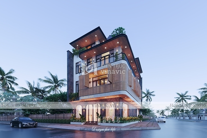 Thiết kế biệt thự 3 tầng 1 tum mái bằng mặt tiền 9mx16m 144m2 BT2263