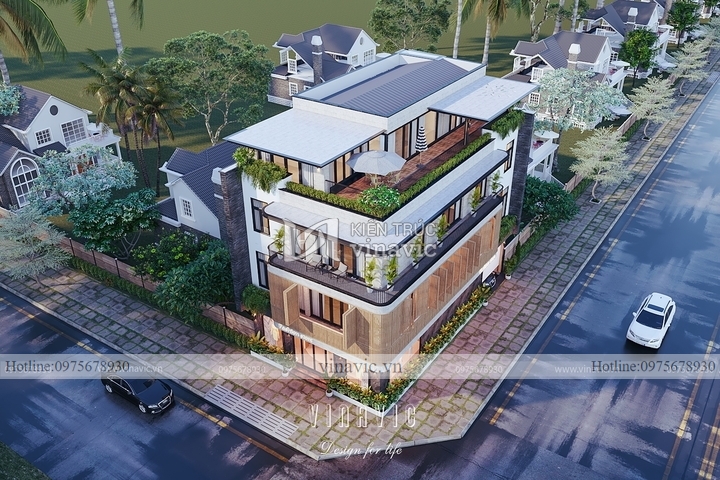 Thiết kế biệt thự 3 tầng 1 tum mái bằng mặt tiền 9mx16m 144m2 BT2263