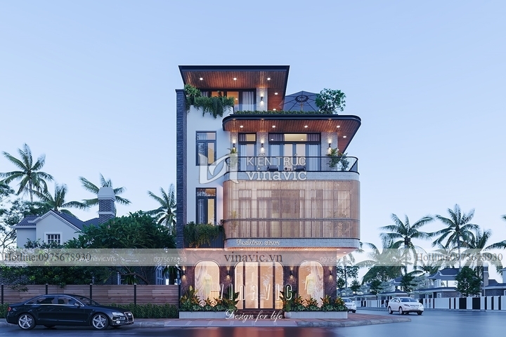 Thiết kế biệt thự 3 tầng 1 tum mái bằng mặt tiền 9mx16m 144m2 BT2263