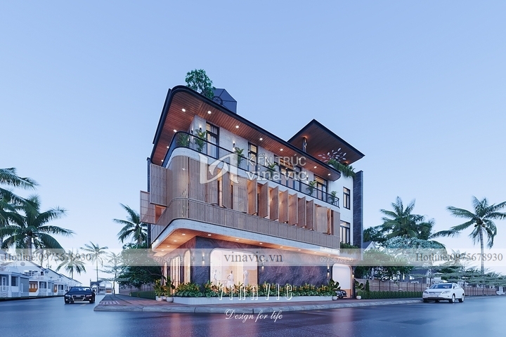 Thiết kế biệt thự 3 tầng 1 tum mái bằng mặt tiền 9mx16m 144m2 BT2263