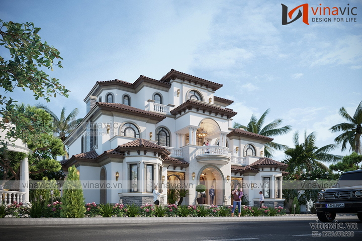 Thiết kế biệt thự địa trung hải 3 tầng mái nhật (16x14m) BT2322