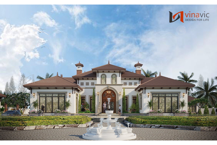 Thiết kế biệt thự kiểu địa trung hải 1 tầng 462m2 (22x21m) BT2323