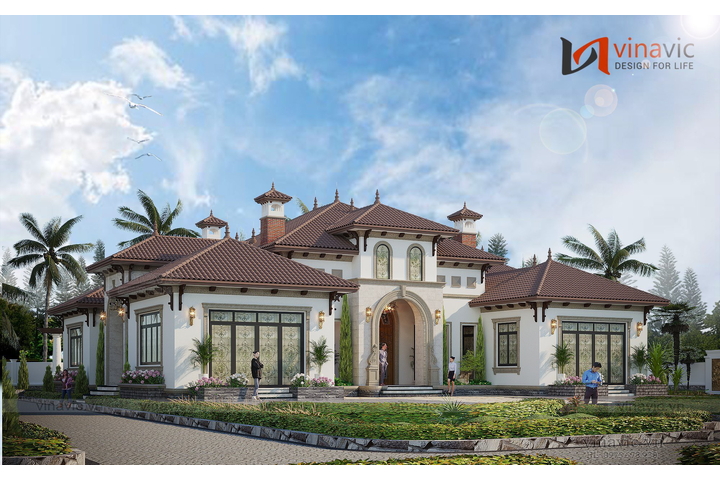 Thiết kế biệt thự kiểu địa trung hải 1 tầng 462m2 (22x21m) BT2323
