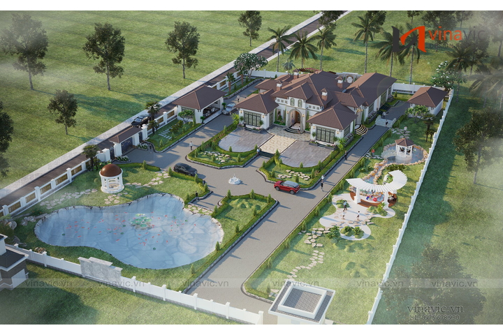 Thiết kế biệt thự kiểu địa trung hải 1 tầng 462m2 (22x21m) BT2323