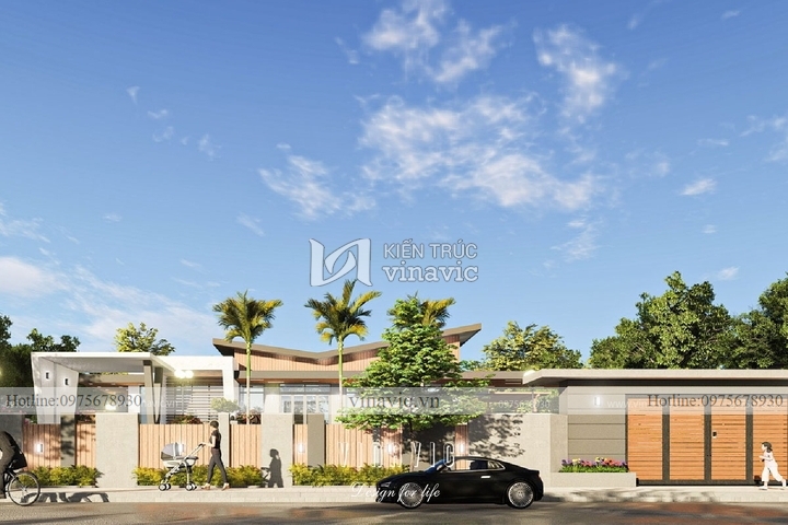 Biệt thự 1 tầng hiện đại 4 phòng ngủ cây cối bao quanh BT2116