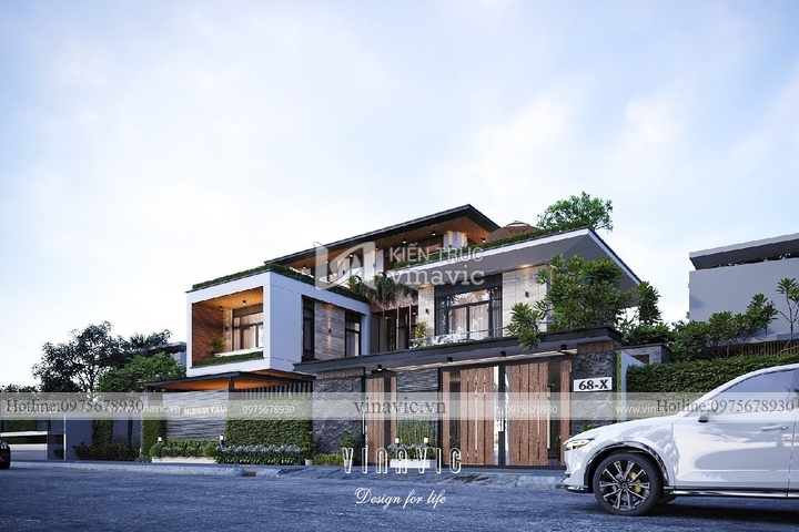 Biệt thự 2 tầng 1 tum hiện đại mái bằng 4 phòng ngủ 330m2 BT2266