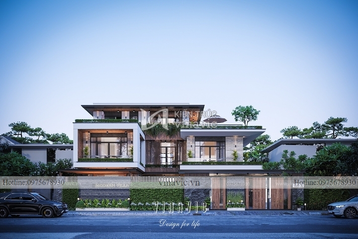 Biệt thự 2 tầng 1 tum hiện đại mái bằng 4 phòng ngủ 330m2 BT2266