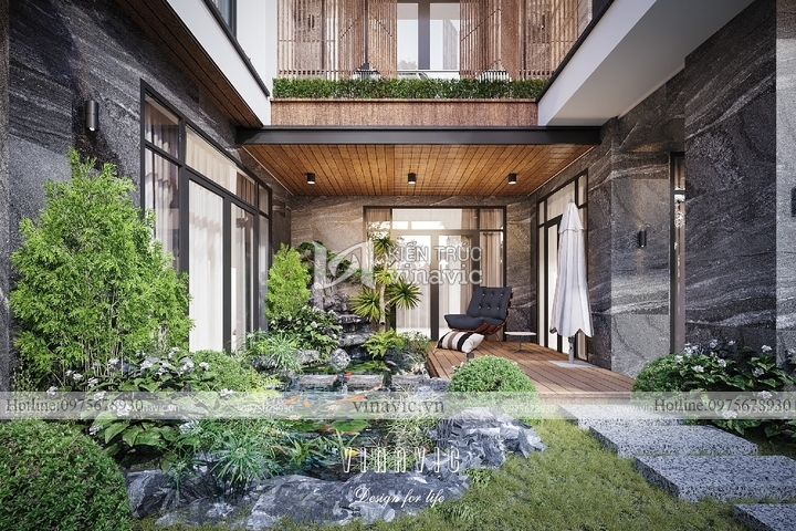 Biệt thự 2 tầng 1 tum hiện đại mái bằng 4 phòng ngủ 330m2 BT2266