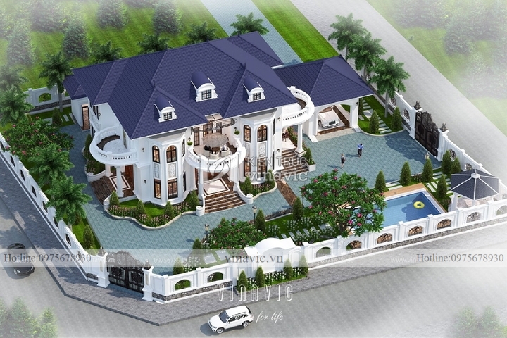 Biệt thự vuông 2 tầng 2 mặt tiền tân cổ điển ở HCM BT2119