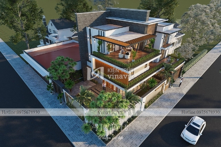Biệt thự vuông góc 2 mặt tiền 3 tầng hiện đại BT2126