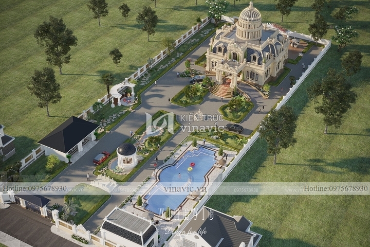 Mẫu biệt thự 2 tầng cổ điển mái Mansard BT2220