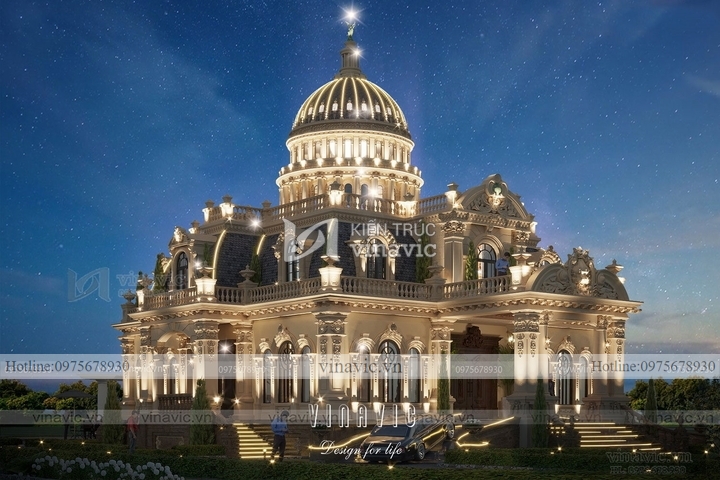 Mẫu biệt thự 2 tầng cổ điển mái Mansard BT2220