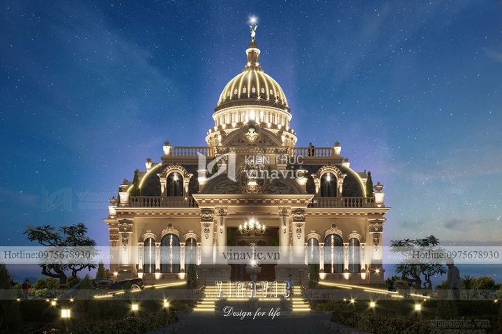 Mẫu biệt thự 2 tầng cổ điển mái Mansard BT2220