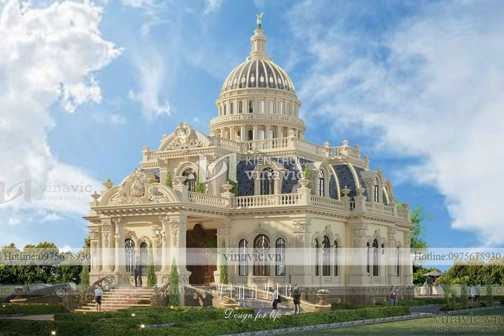 Mẫu biệt thự 2 tầng cổ điển mái Mansard BT2220