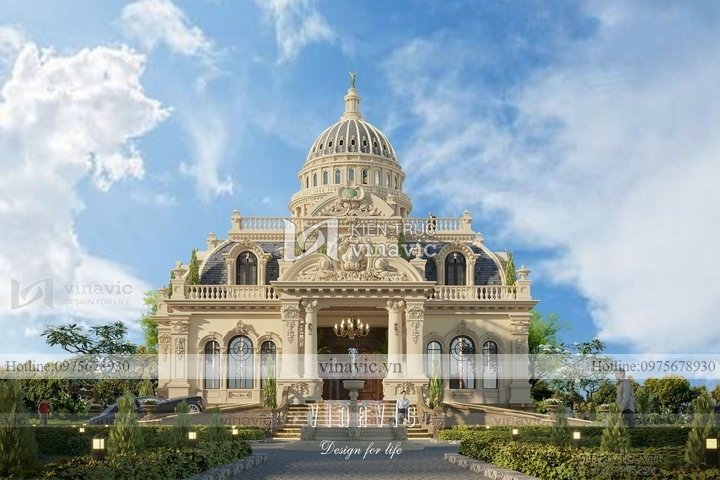 Mẫu biệt thự 2 tầng cổ điển mái Mansard BT2220