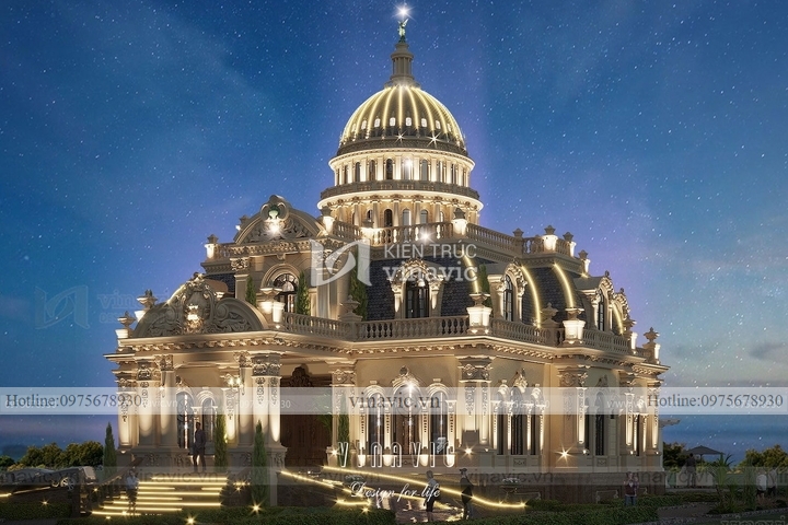 Mẫu biệt thự 2 tầng cổ điển mái Mansard BT2220