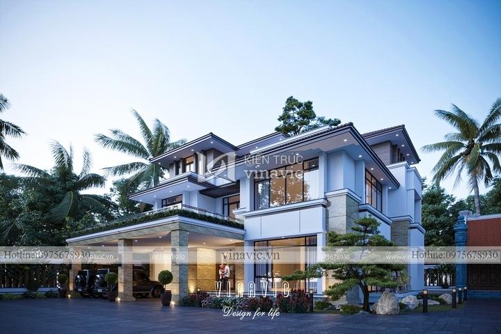 Mẫu biệt thự 3 tầng hiện đại mái nhật vuông vắn 360m2 (19x19m) BT2251