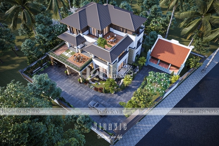 Mẫu biệt thự 3 tầng hiện đại mái nhật vuông vắn 360m2 (19x19m) BT2251